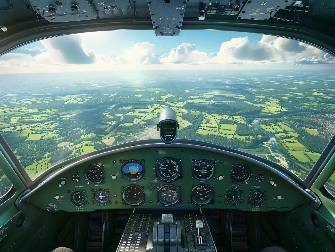 Grünes Flugzeug in umweltfreundlicher Umgebung